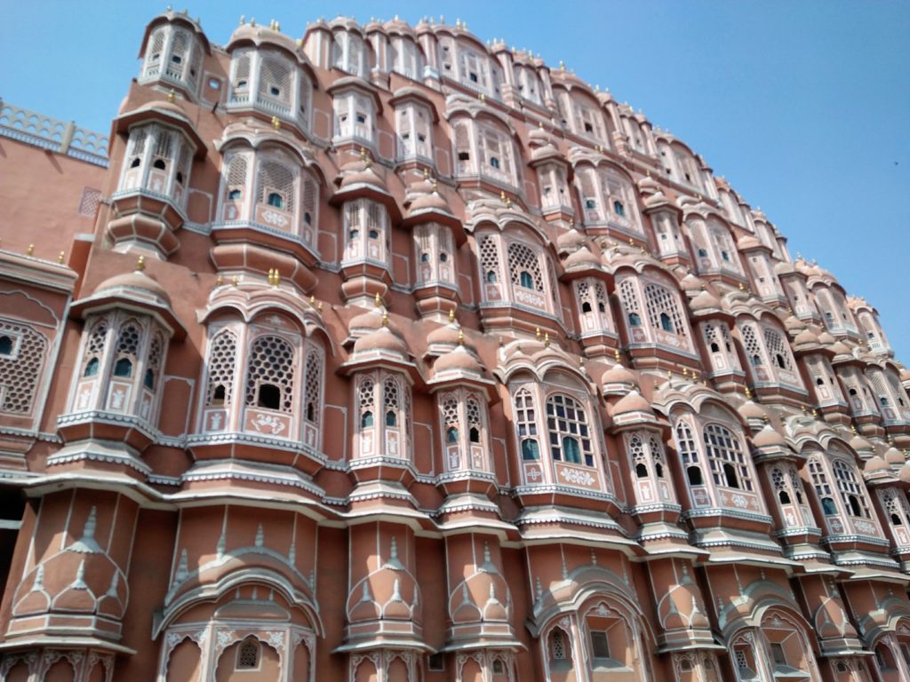 Hawa Mahal, the Palace of the Winds.  This building was used by the ladies of the court to watch street festivities without (scandalously) showing their faces in public.