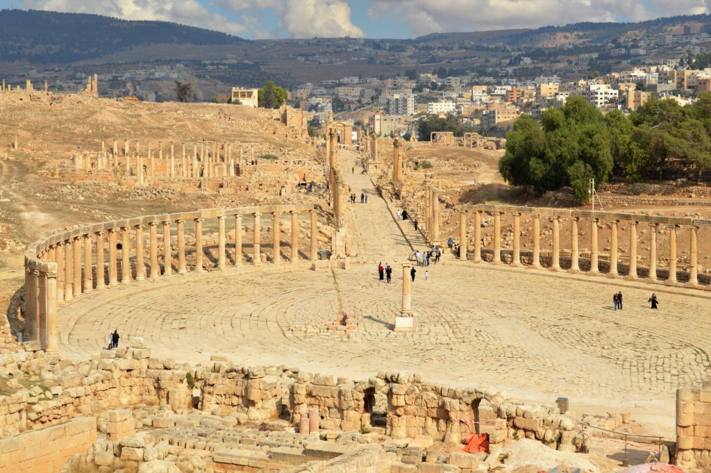 The ruins of the ancient Greco-Roman city of Jerash.